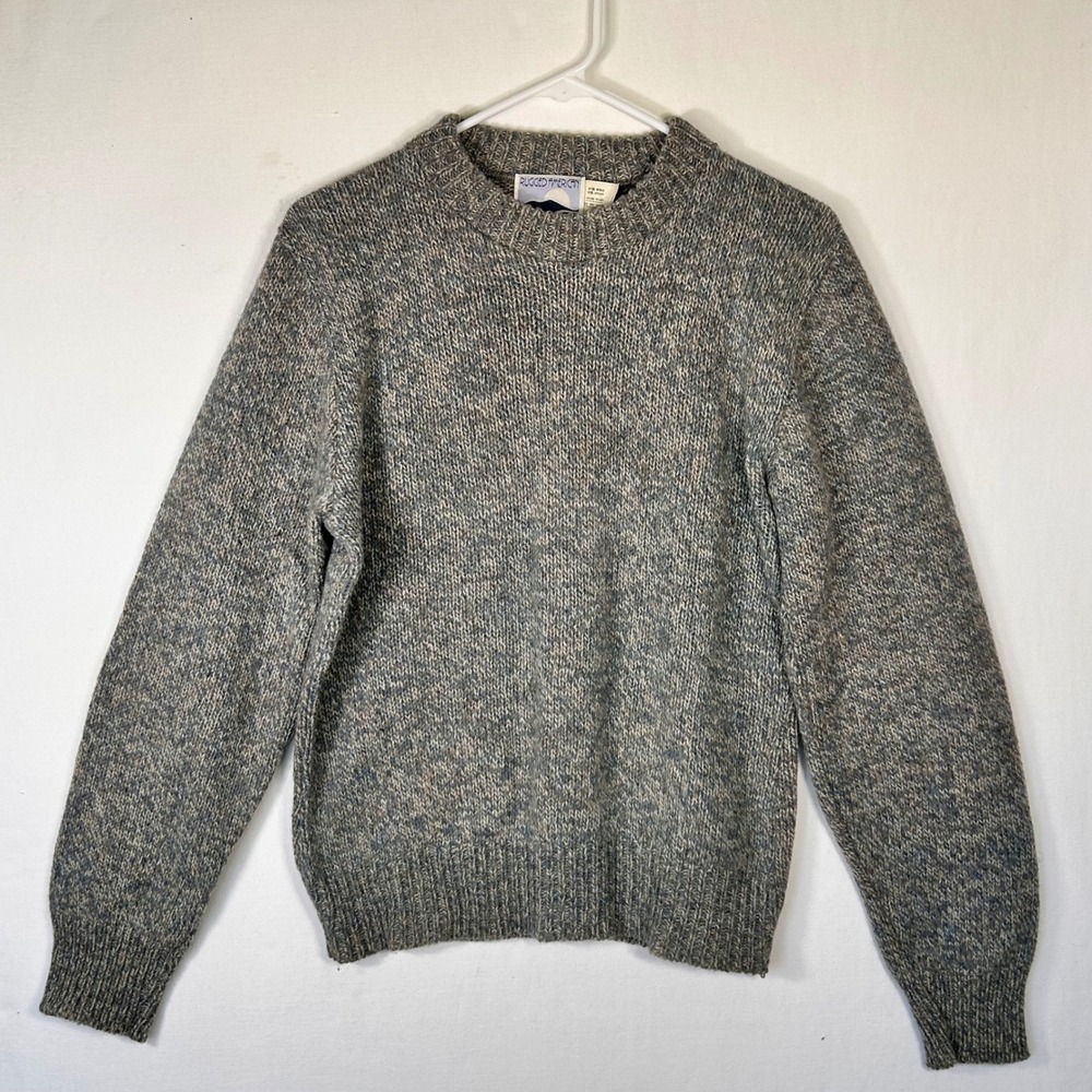 Rugged American Mens Vintage Gray Blue Marled Wool Blend Crew Neck Sweater Med